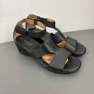 Naturalizer Black Leather Wedge Strappy Comfort Sandals